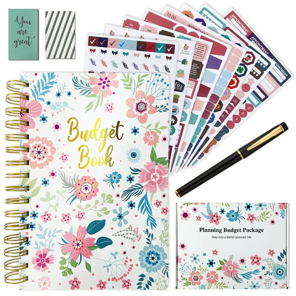 Budget Planning Package, Floral Planner Kit, With 8 Creative Stickers and 2 Bookmarks, Monthly Weekly Daily and Themed Schedule Planners DIY Journal Supplies
