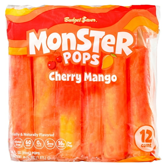Budget Saver Monster Pops Cherry Mango, 12 Count