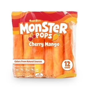 Budget Saver Monster Pops, Cherry Mango, 12 Count, Frozen Popsicles with Natural Colors