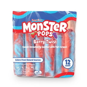 Budget Saver Monster Pops, Berry Twist, 12 Count, Frozen Popsicles with Natural Colors