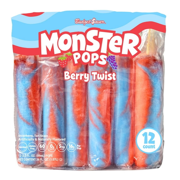 Budget Saver Slushed Berry Twist Monster Pops, 12 Ct