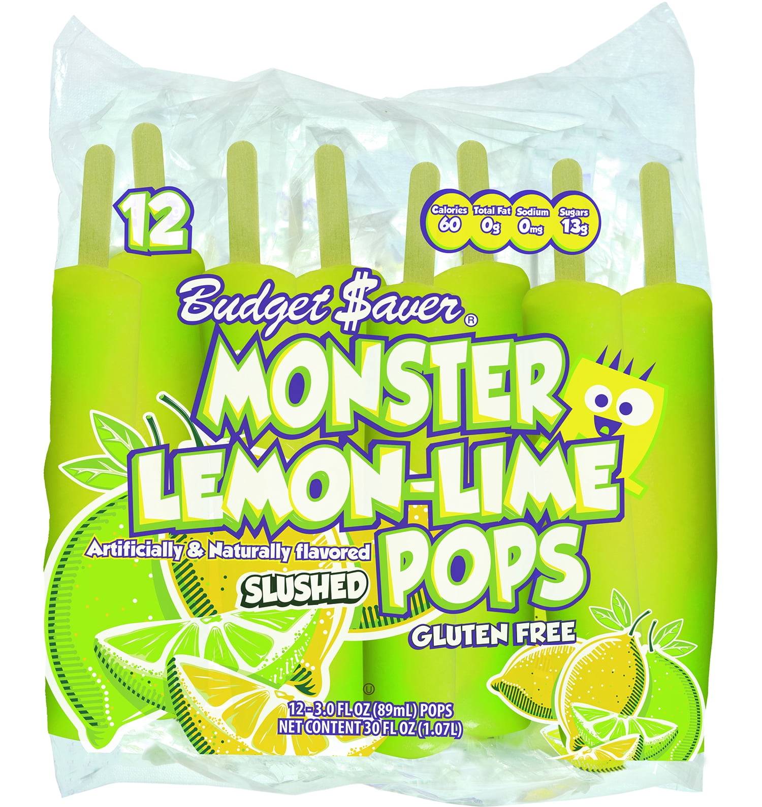 Budget Saver Slushed LemonLime Monster Pops, 12 Ct