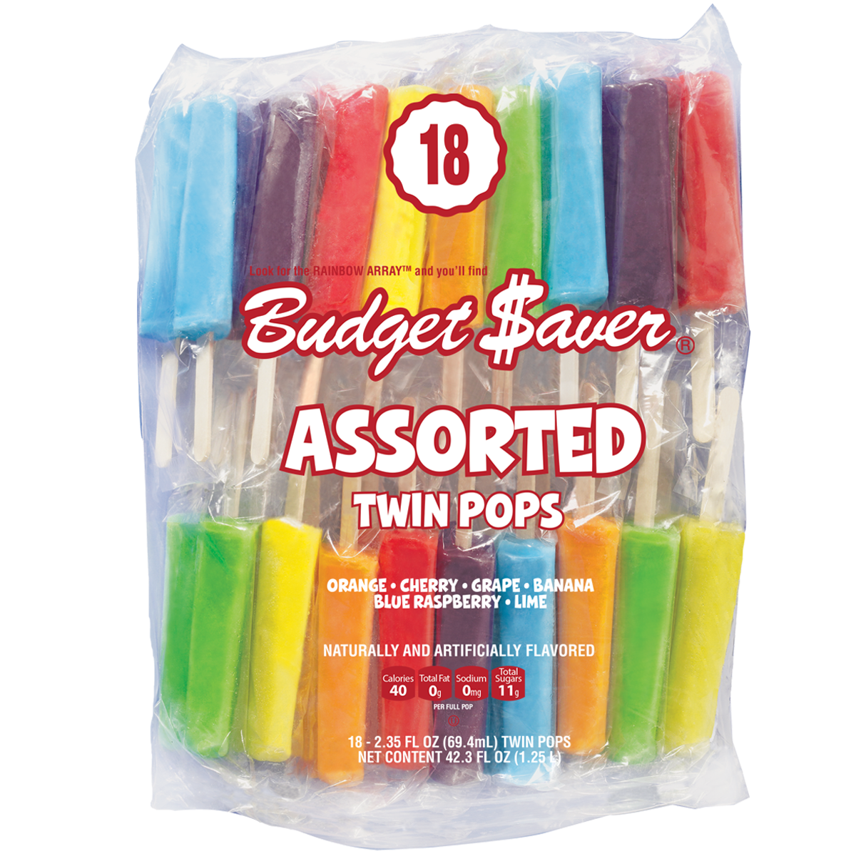Budget Saver Twin Pops Assorted, 18 Count