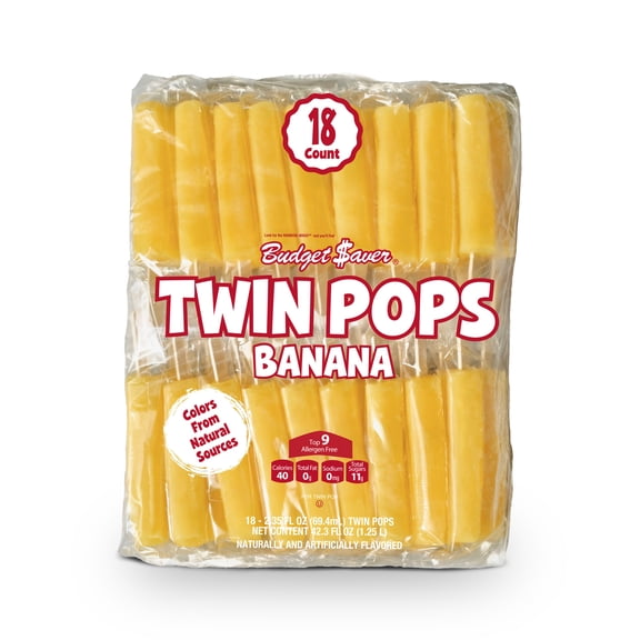 Budget Saver Twin Pops, Banana, 18 Count, Frozen Popsicles with Natural Colors