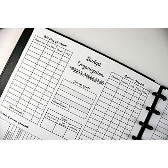Budget at a Glance Planner Refill, Bill Pay Checklist for 11 Disc Planners
