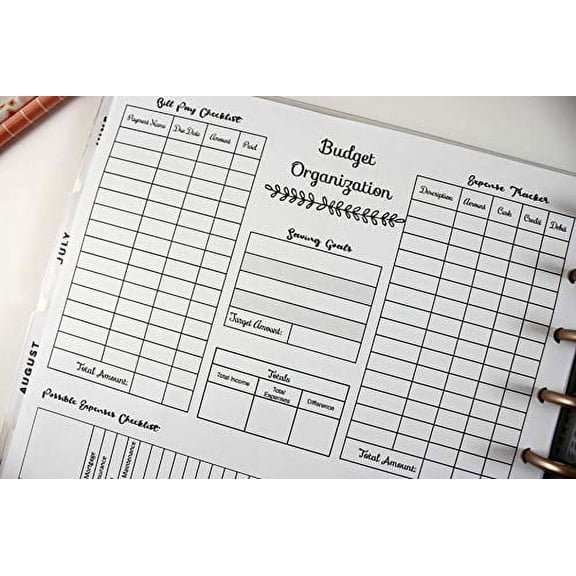 Budget at a Glance Planner Refill, Bill Pay Checklist for 11 Disc Planners
