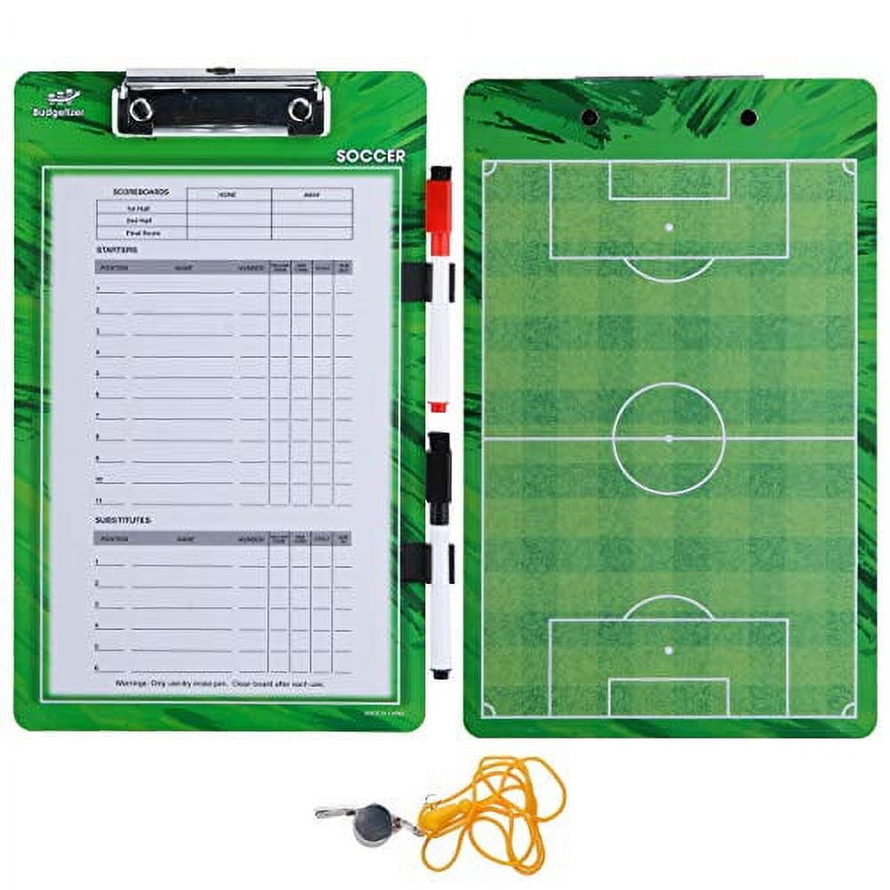 Budgetizer Soccer Coaches Dry Erase Clipboard with Whistle and Dry Erase Markers