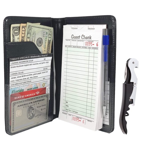 Budgetizer Waitress Server Book Wallet Organizer with Wine Opener Black