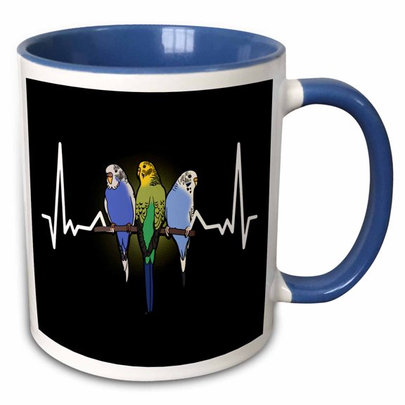 3drose, Budgie Budgerigar with Heartbeat Birds Parrot, 11oz Two-tone Blue Mug