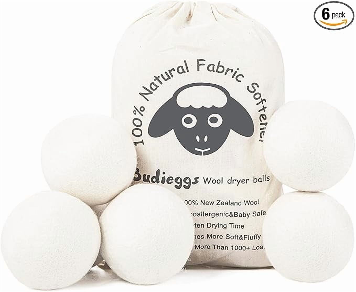 Budieggs, Wool Dryer Balls, XL 6-Pack, Reusable Eco-Friendly