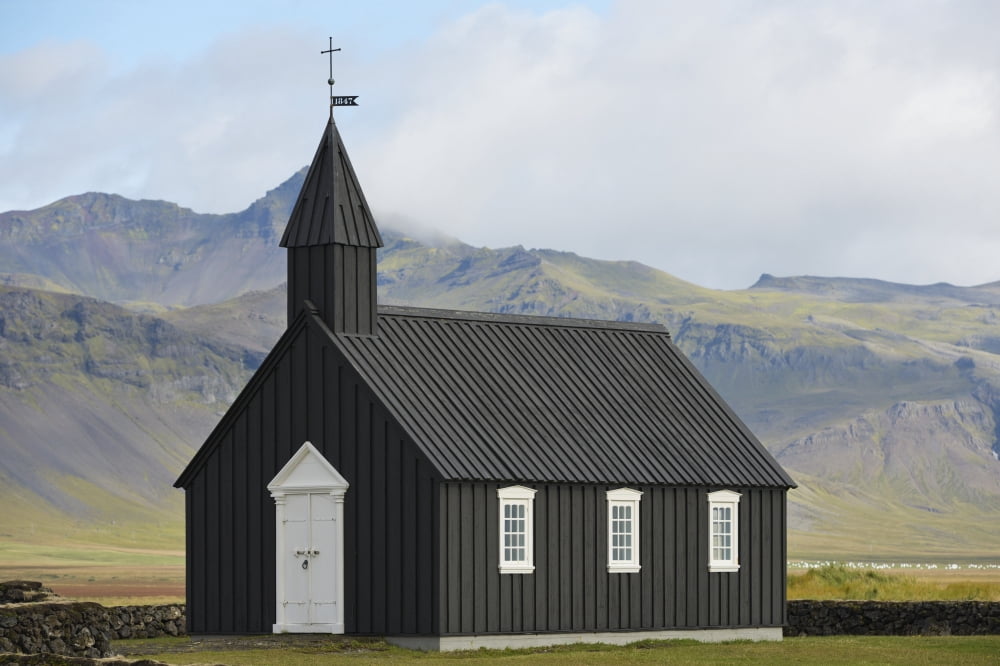 Budir Church Stadarsveit Snaefellsnes Iceland Canvas Art - Michael Thornton Design Pics (38 x 24)