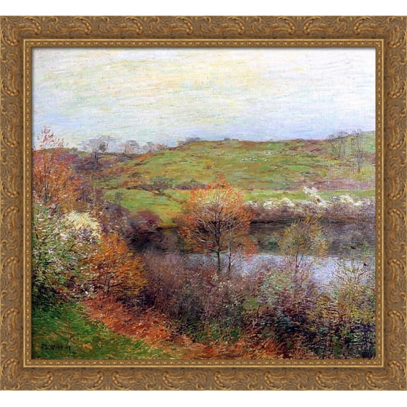 Buds and Blossoms 30x28 Large Gold Ornate Wood Framed Canvas Art by Willard Metcalf
