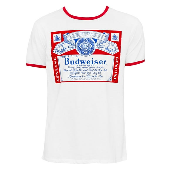 Budweiser 36076-Large Budweiser Mens White Ringer T-Shirt - Large