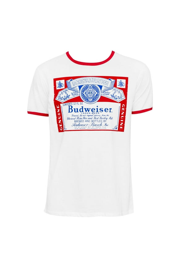 36076-Large Budweiser Mens White Ringer T-Shirt - Large