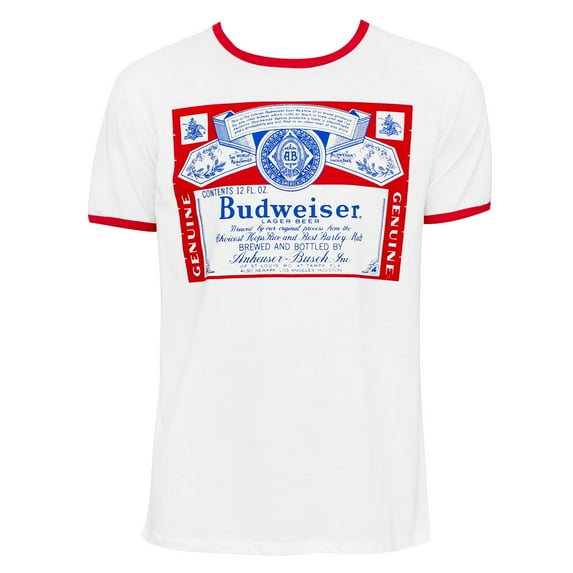Budweiser 36076-XX-Large Budweiser Mens White Ringer T-Shirt - 2XL