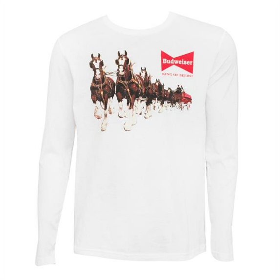 Budweiser 48942-Large Budweiser Long Sleeve Clydesdale T-Shirt, White - Large