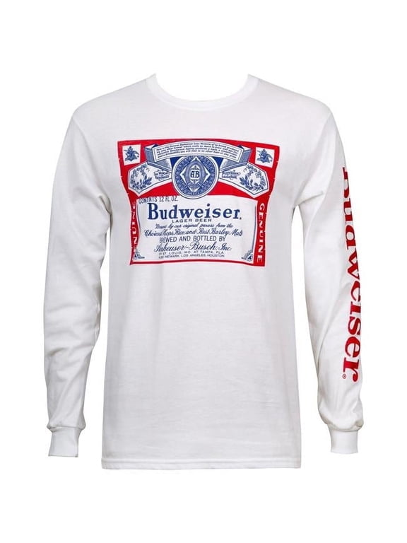 797626-XL Budweiser Beer Label Mens White Long Sleeve Shirt - Extra Large