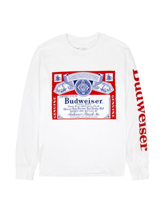 797626-XXL Budweiser Beer Label Mens White Long Sleeve Shirt - 2XL