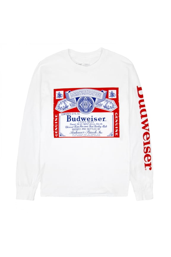 797626-XXXL Budweiser Beer Label Mens White Long Sleeve Shirt - 3XL