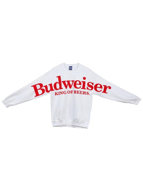 837479-medium King of Beers Arm to Arm Full Spread Print Crew Mens Sweatshirt, White - Medium