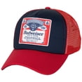thumbnail image 1 of Budweiser 864810 Polyester Budweiser Label Snapback Trucker Hat, Blue & Red, 1 of 5