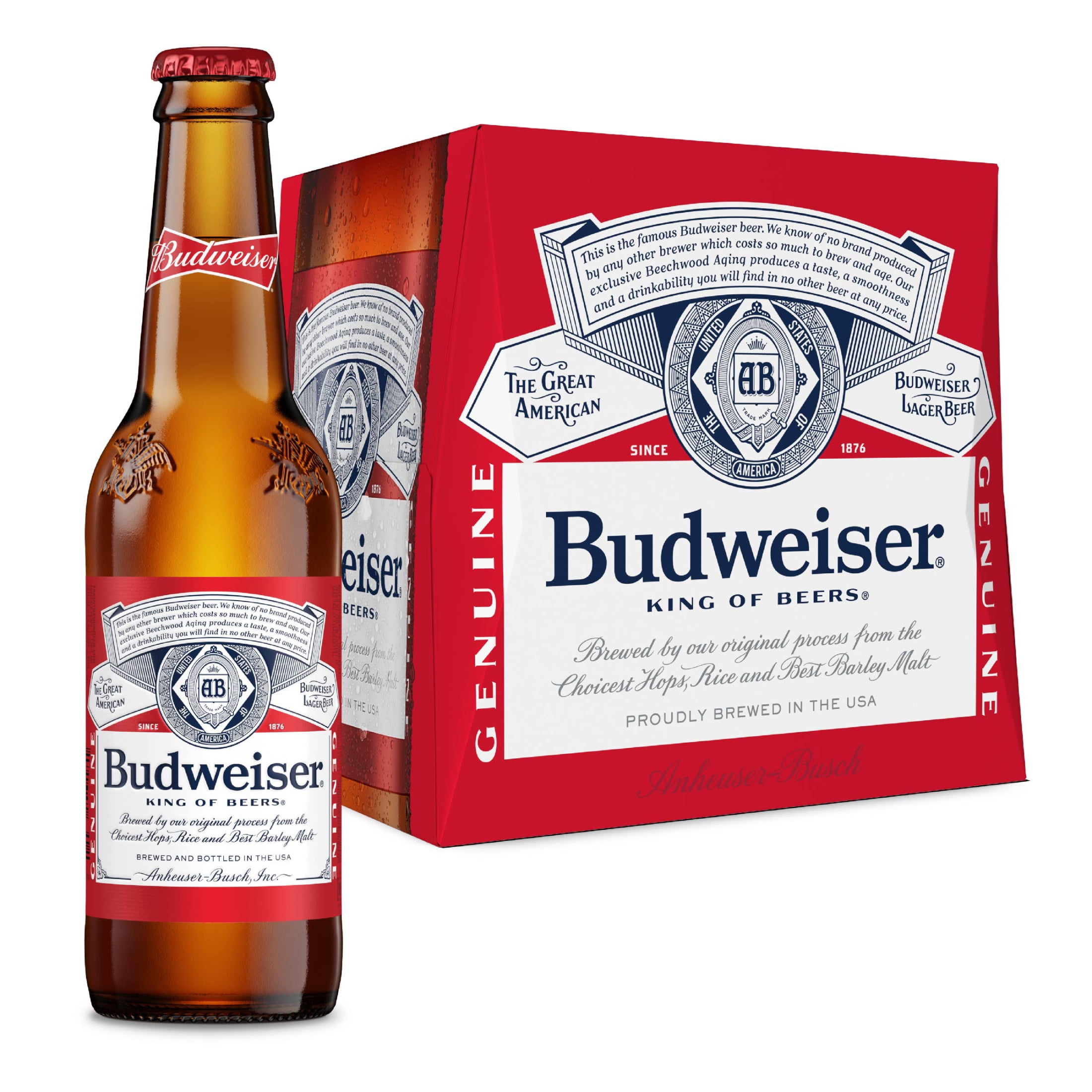 Budweiser American Lager Beer 12 Pack 12 fl oz Glass Bottles 5% ABV