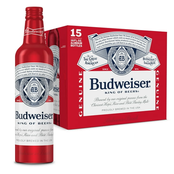 Budweiser American Lager Beer 15 pack 16 fl oz Aluminum Bottles 5.0% ABV