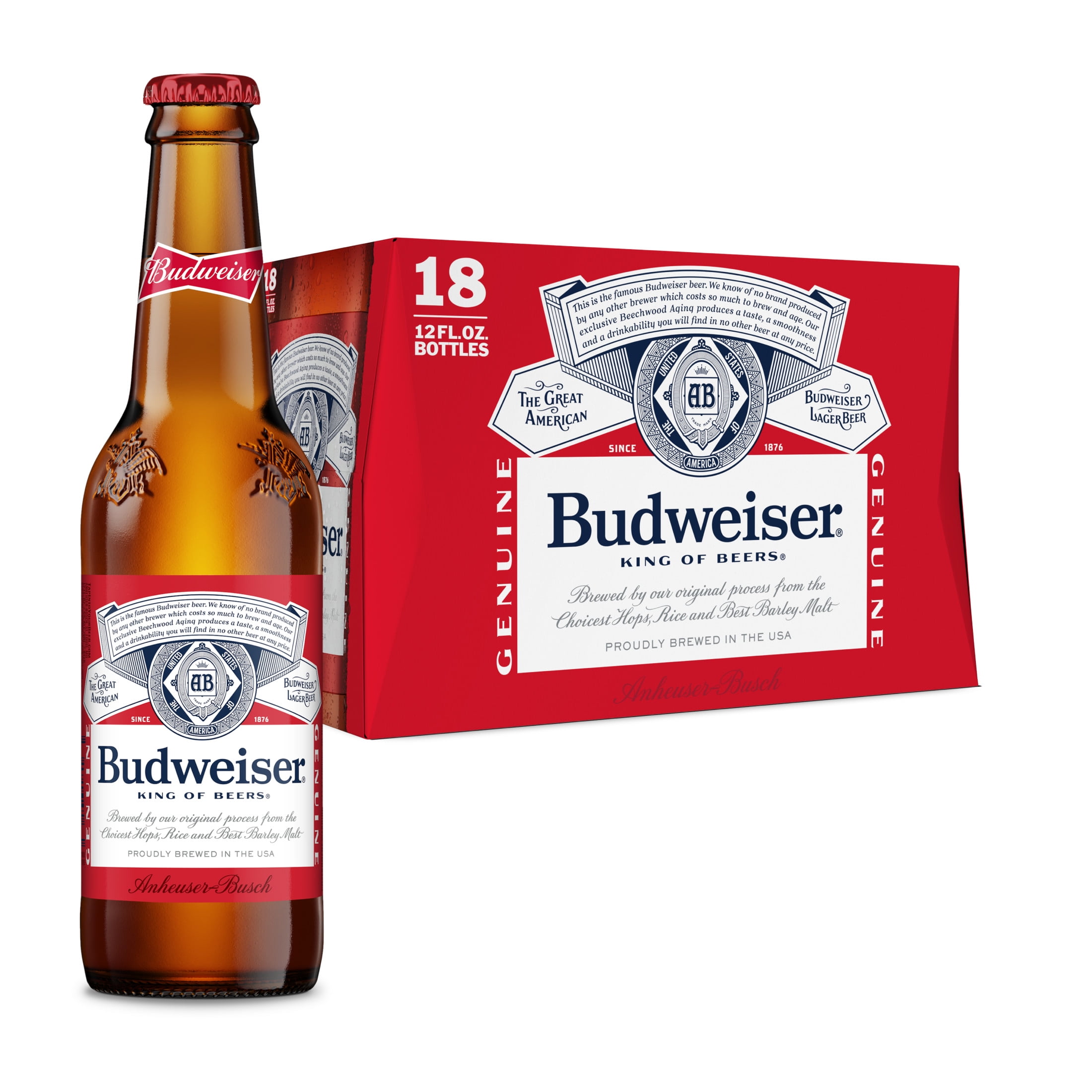 Budweiser American Lager Beer 18 Pack 12 fl oz Glass Bottles 5% ABV