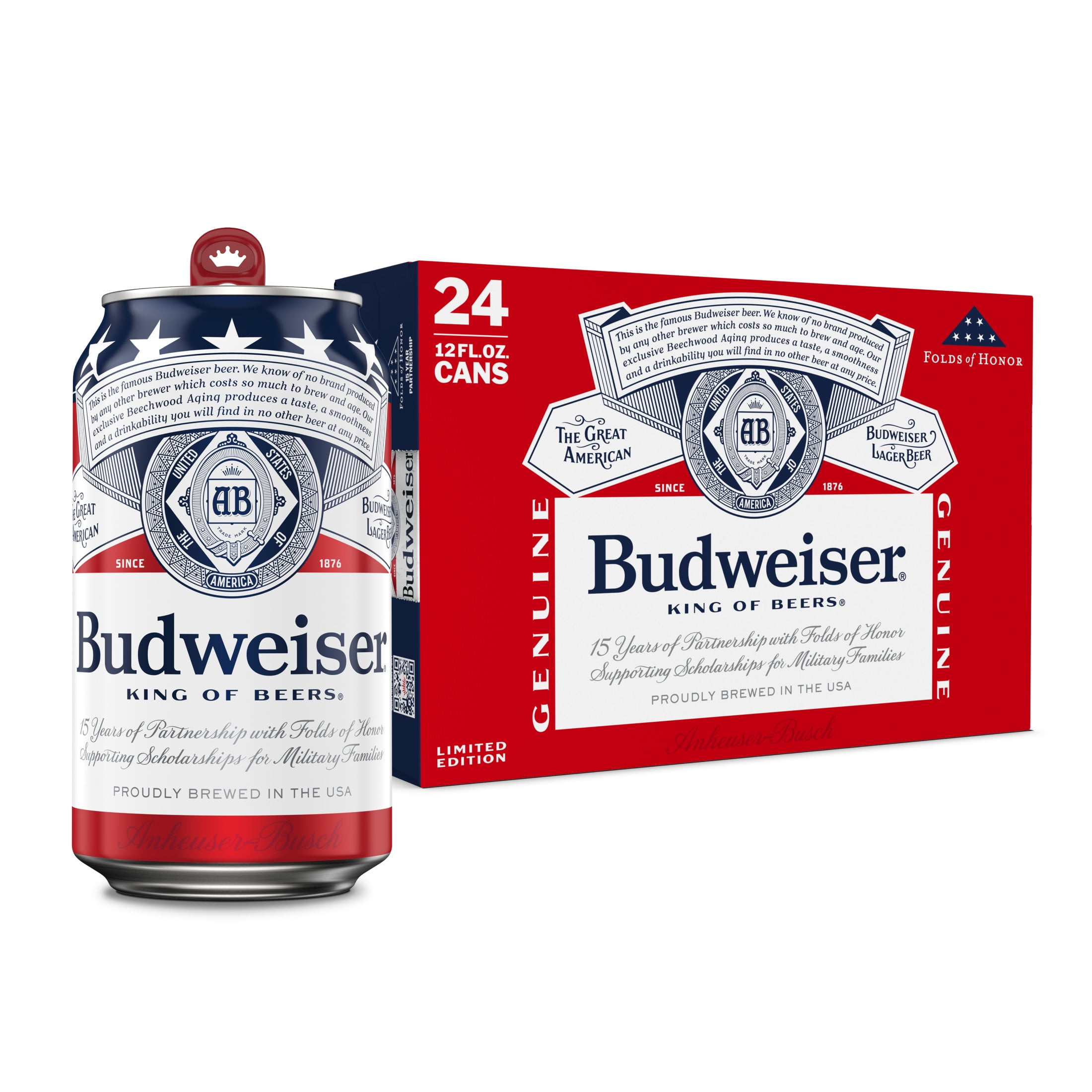 Budweiser American Lager Beer 24 Pack 12 fl oz Aluminum Cans 5% ABV
