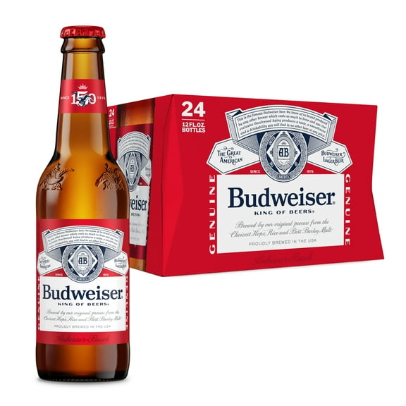 Budweiser American Lager Beer 24 pack 12 fl oz Glass Bottles 5% ABV