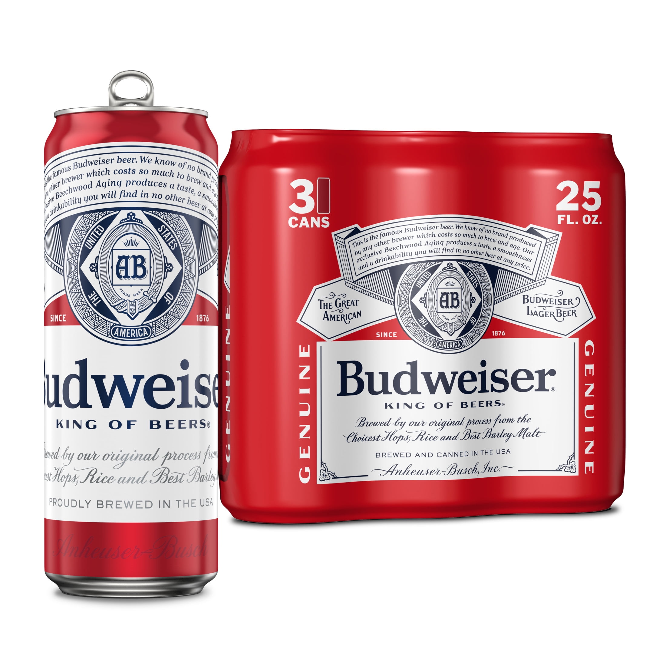 Budweiser American Lager Beer 3 Pack 25 fl oz Aluminum Cans 5% ABV