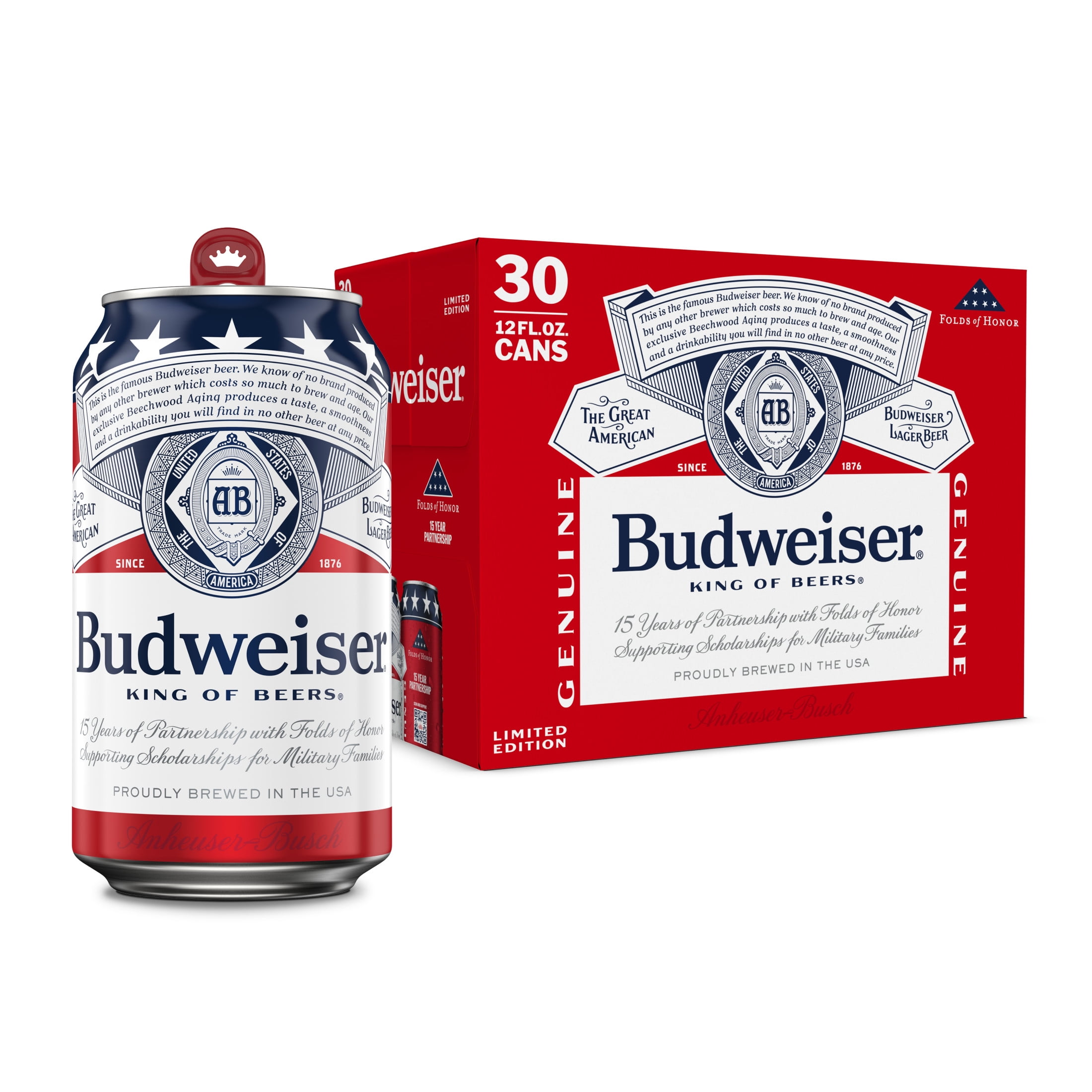Budweiser American Lager Beer 30 Pack 12 fl oz Aluminum Cans 5% ABV