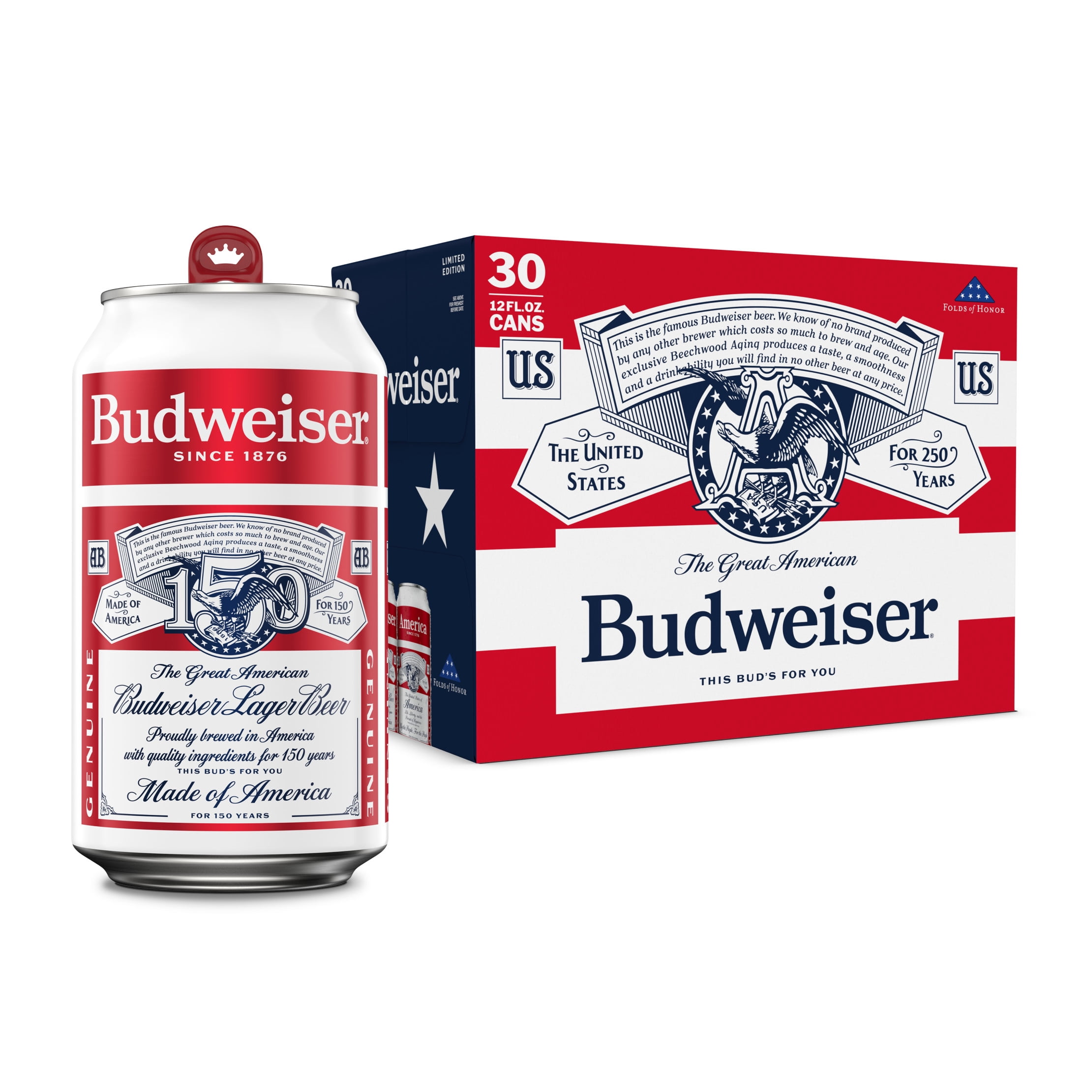 Budweiser, American Lager Beer, 30 pack 12 fl oz Aluminum Cans, 5