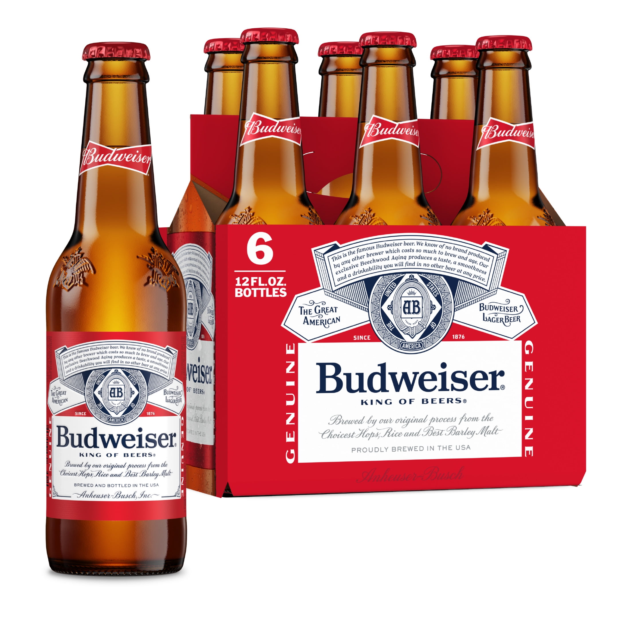 Budweiser American Lager Beer 6 Pack 12 fl oz Glass Bottles 5% ABV