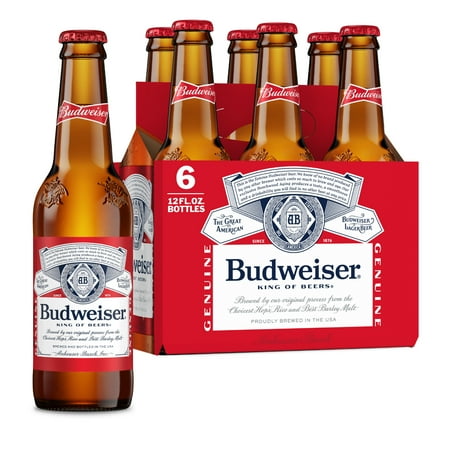 Budweiser American Lager Beer 6 pack 12 fl oz Glass Bottles 5% ABV