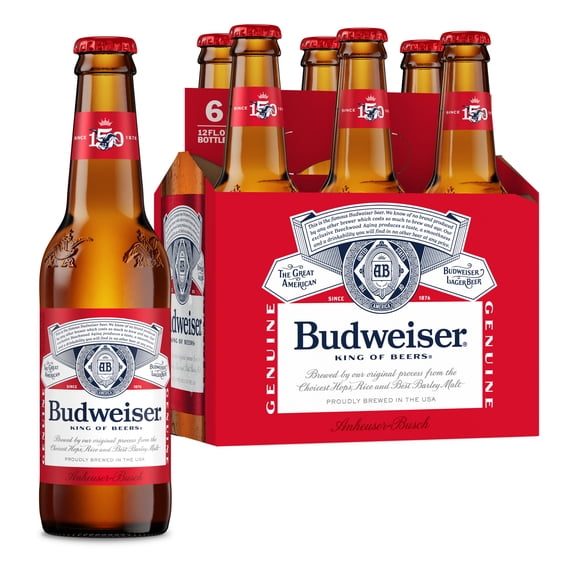 Budweiser American Lager Beer 6 pack 12 fl oz Glass Bottles 5% ABV