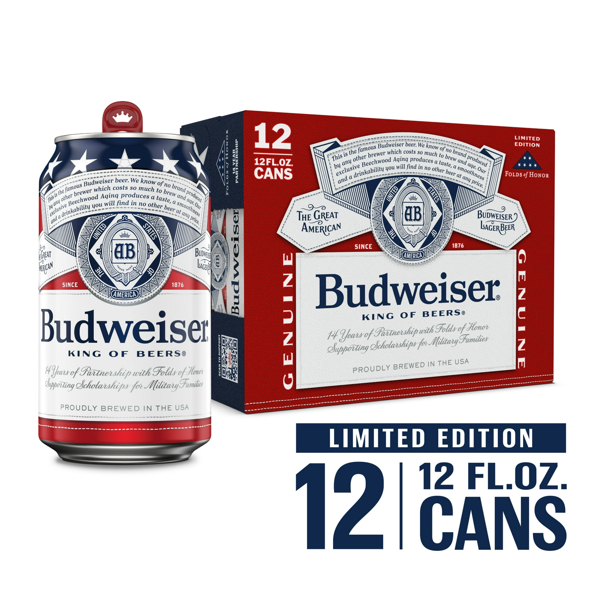 Budweiser Beer, 12 Pack Beer, 12 fl oz Aluminum Cans, 5.0 % ABV, Domestic Lager