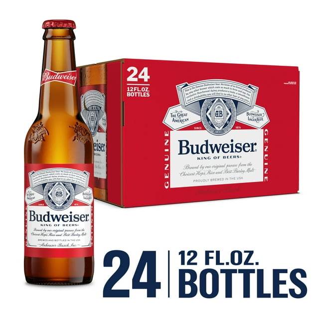 Budweiser Beer, 24 Pack Beer, 12 fl oz Glass Bottles, 5% ABV, Domestic Lager
