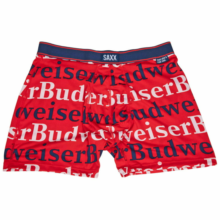 Budweiser Beer Repeating Text Brand SAXX Men's Boxer Briefs-Small  (28-30) 