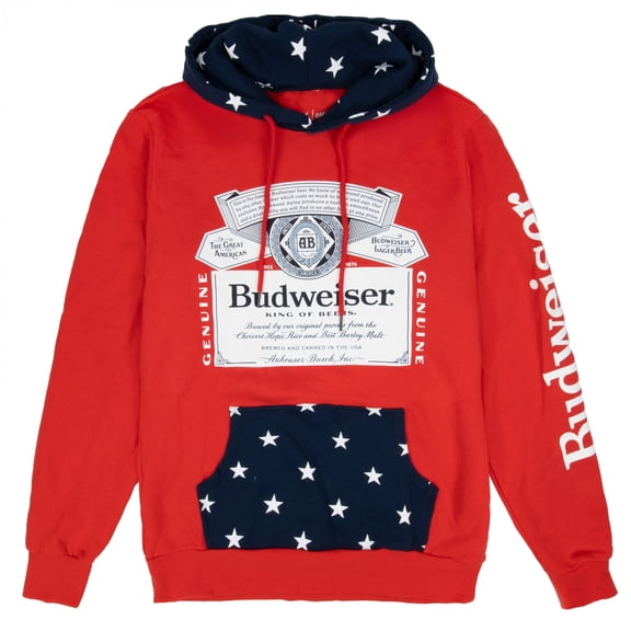 Budweiser Bottle Label and Patriotic Stars Hoodie-XLarge