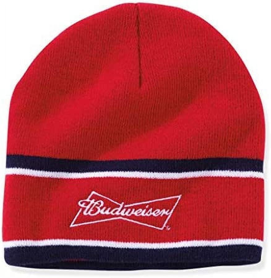 Budweiser Label Text Patch Pom Knit Cuff Beanie - Officially Licensed
