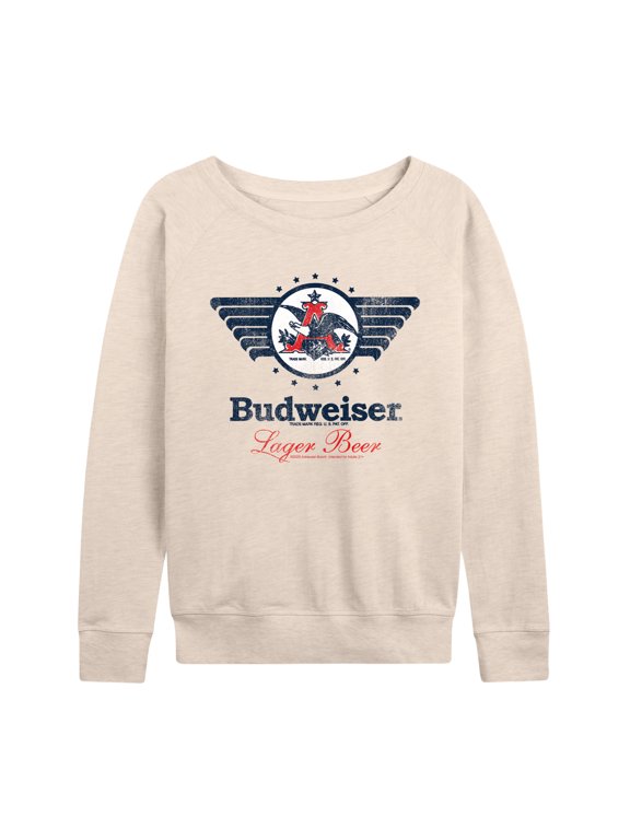 - Budweiser Eagle Women's Lightweight French Terry Wide Neck Long Sleeve Graphic Shirt