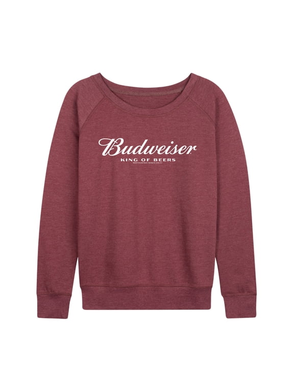 - Budweiser King Women's Lightweight French Terry Wide Neck Long Sleeve Graphic Shirt