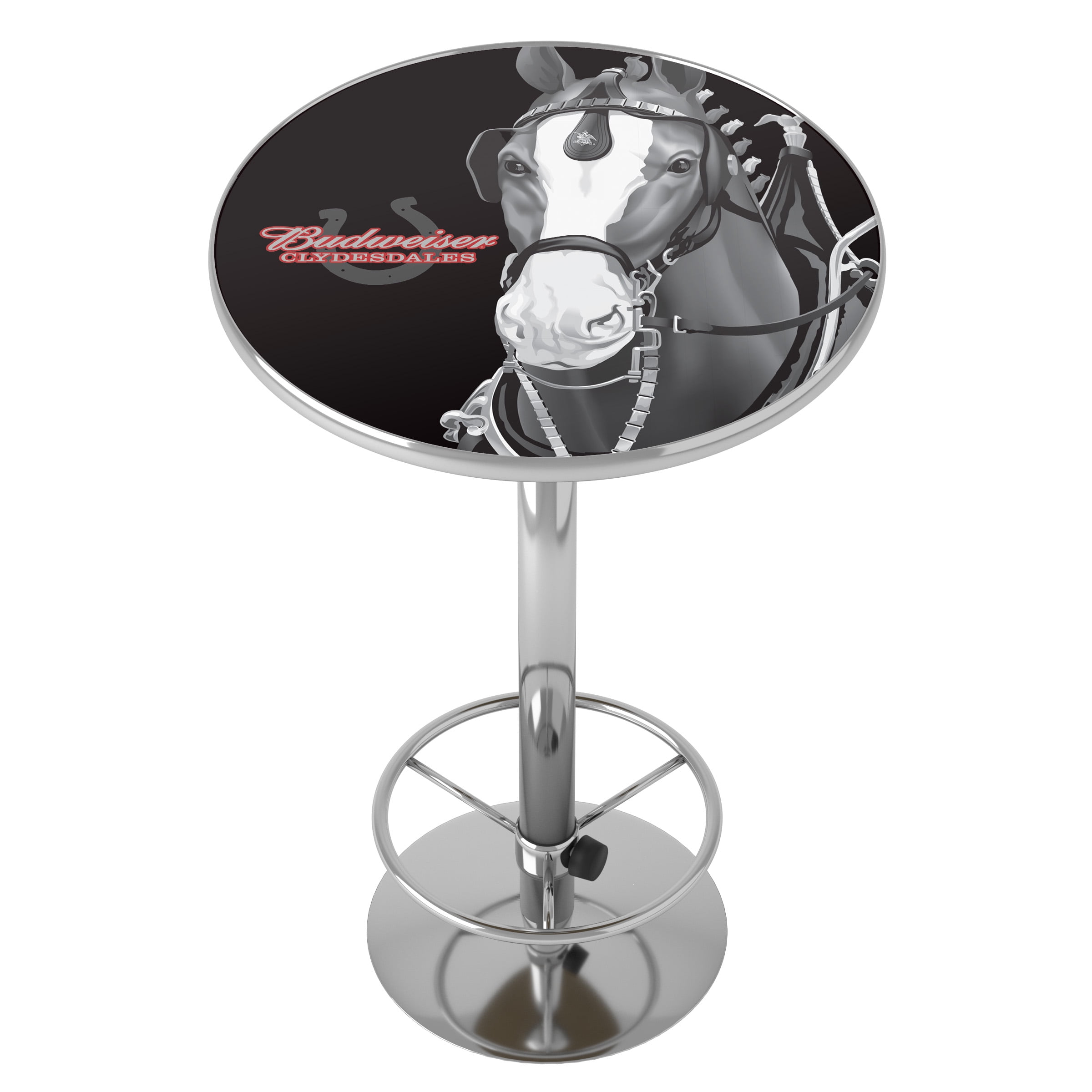 Budweiser Clydesdale Black Bar Table with Adjustable Footrest and Acrylic Top