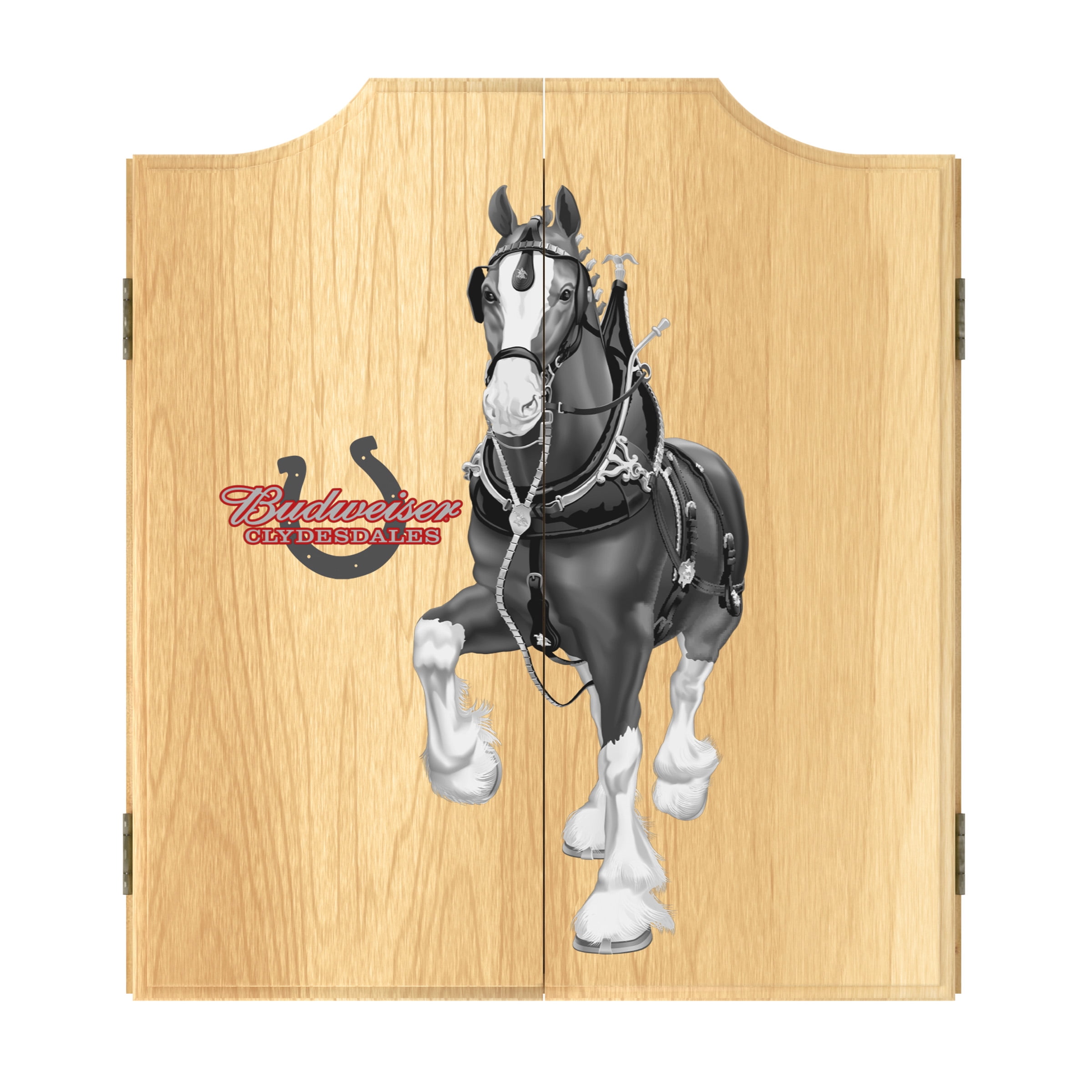 Budweiser Clydesdale Black Dart Board Set with 6 Steel Tip