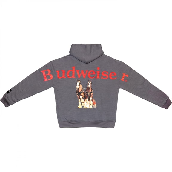 Budweiser Clydesdale Grey Front and Back Print Drop-Shoulder Hoodie-Medium