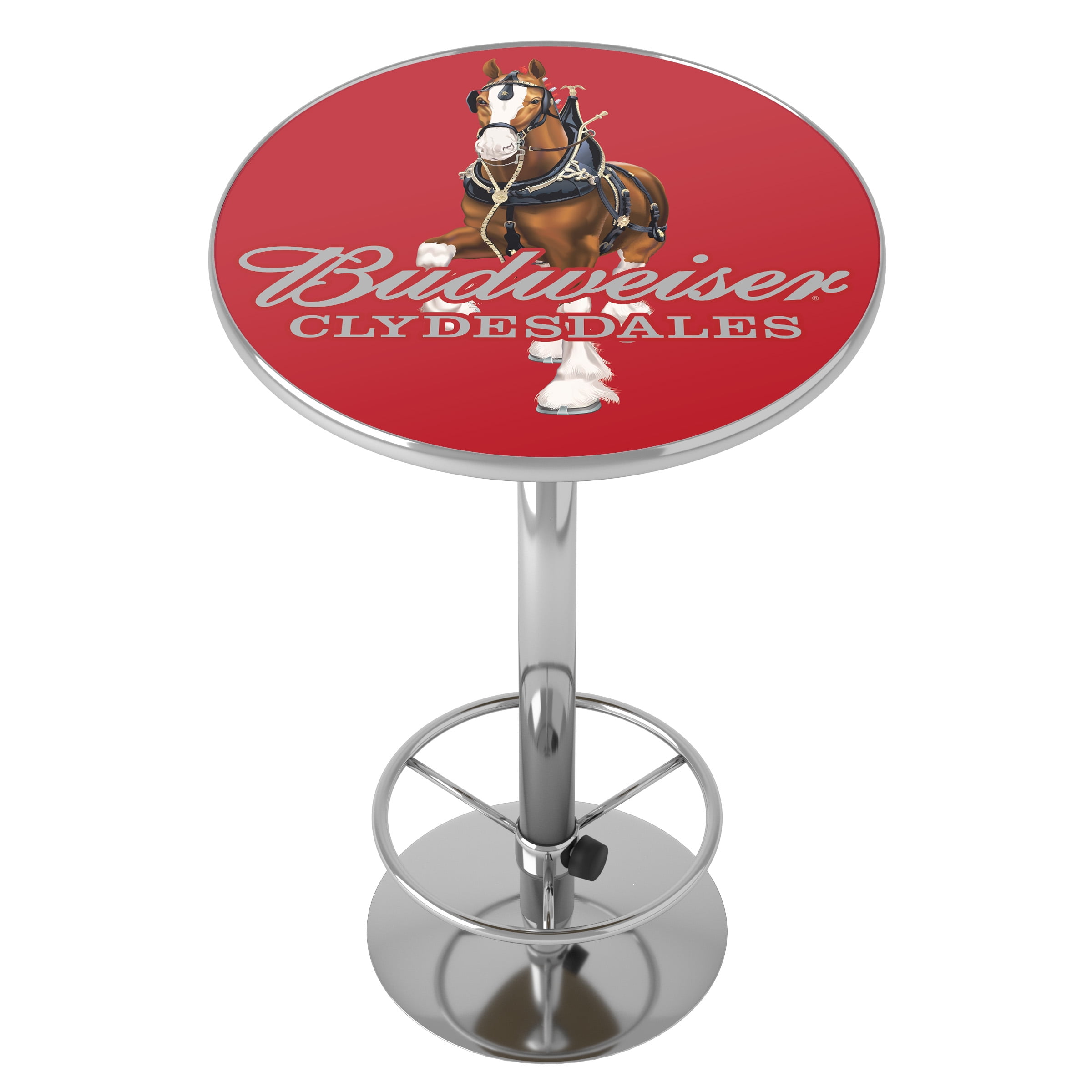 Budweiser Clydesdale Red Bar Table with Adjustable Footrest and Acrylic Top