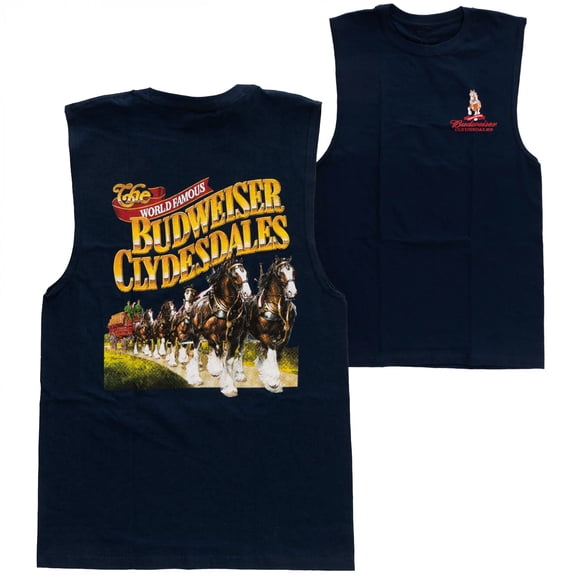 Budweiser Clydesdales Front and Back Print Mens Sleeveless Shirt-2XLarge