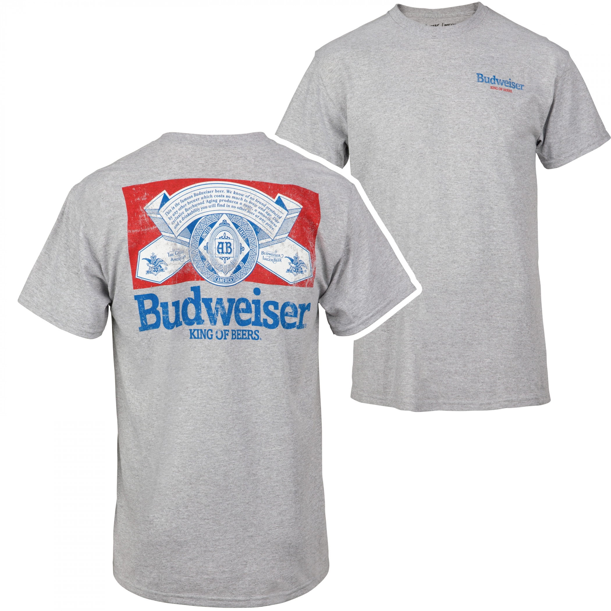Budweiser Distressed Logo Front and Back Print T-Shirt-Large 