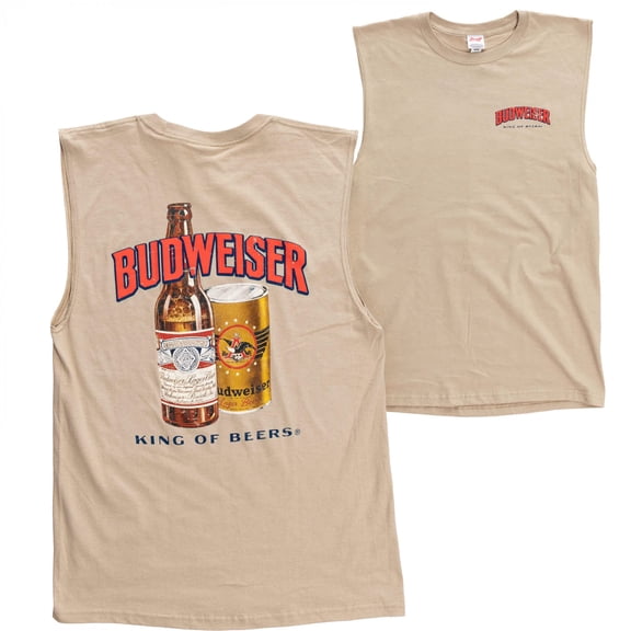 Budweiser King of Beers Front and Back Print Mens Sleeveless Shirt-Medium